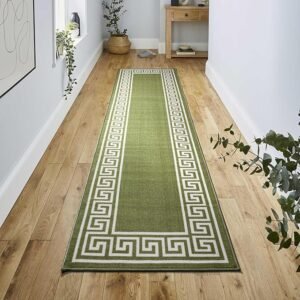 Greeky Rugs by Renoazul - 80 x 300 cm, Green & Cream