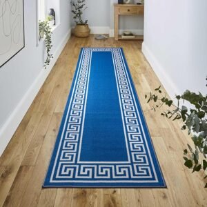 Greeky Rugs by Renoazul - 80 x 300 cm, Blue & Cream