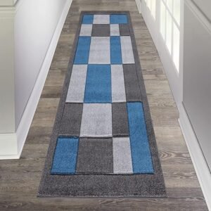 Havana Rugs by Renoazul - 80 x 300 cm, Dark Grey & Blue