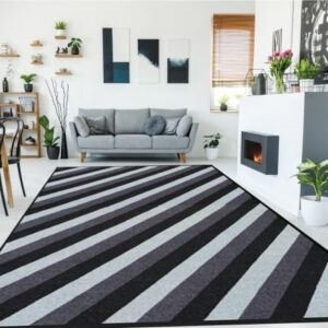 Kolm Rugs product colour and size selection chart showing three two-tone colourways - Beige & Brown, Black & Grey and Red & Black - alongside eight available sizes ranging from 40x60cm to 160x230cm, including elongated hallway sizes 66x220cm and 80x300cm, displayed on the Reno Azul UK rugs website.